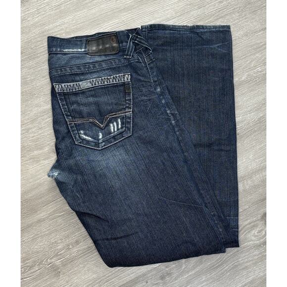 Y2K Guess Jeans Rebel Straight Leg Jeans Men 34x33 Blue Distressed Button Fly - Picture 4 of 6